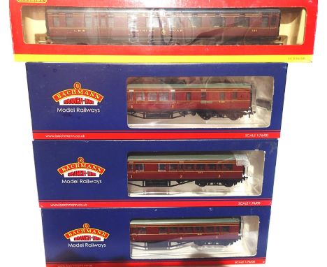 OO scale, 4x LMS coaches, Bachmann 34-251C, 34-252D, 34-226C, Hornby R4095C and dining car, all in very good - excellent cond