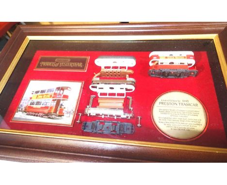Matchbox Yesteryears framed wall hanging display case for Preston Tramcar, shows component parts and finished tram, excellent