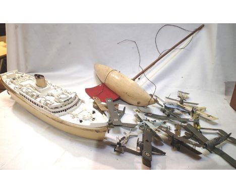 Triang model ship Orcades battery operated, requires attention plus pond yacht and selection of kit built model aircraft. P&a