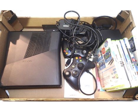 X Box 360, power pack, leads, two controllers and games. P&amp;P Group 1 (£14+VAT for the first lot and £1+VAT for subsequent