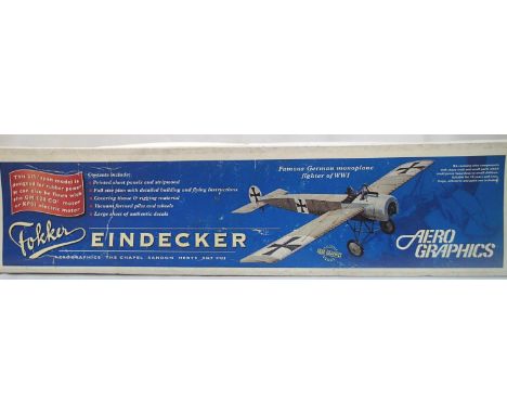 Flying scale model; Aero graphics Fokker Eindecker, Balsa/Tissue, 21 1/2 span, rubber CO2 or electric powered, as new, wear t