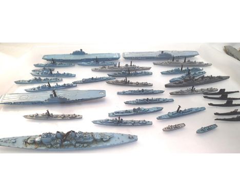Selection of thirty two Triang Minic warships, carriers, submarines etc, mostly in good condition, unboxed, also includes app