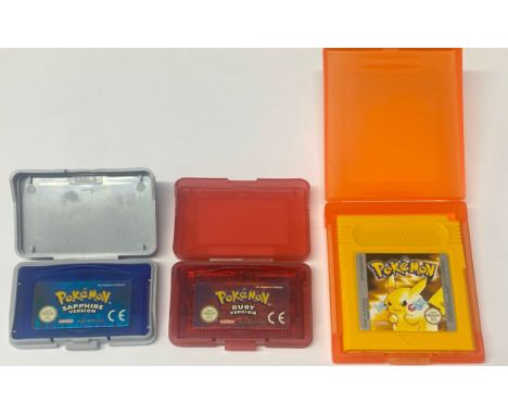 Three Pokemon games to include, Pokemon Yellow for Game Boy, Pokemon Ruby for Game Boy Advance, Pokemon Sapphire for Game Boy