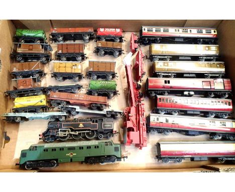 OO scale Hornby Dublo 3 rail, 2.6.4 tank, Co-Co diesel, six coaches, T.P.O, crane and sixteen wagons, mostly in good conditio