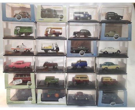 Twenty four OO gauge assorted Oxford diecast vehicles, all different, Mick Floats, police, B.R tractor etc all in excellent c