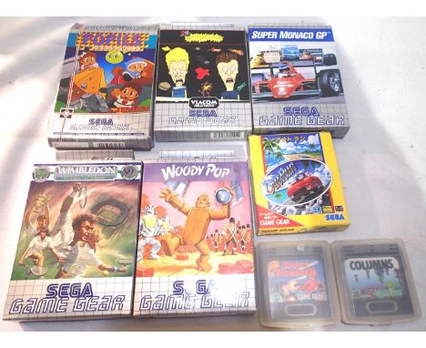 Sega Game Gear games: Beavis and Butthead, Outrun, Super Monalo GP, Wood Pop, Wimbledon and Popils, all boxed, and two furthe