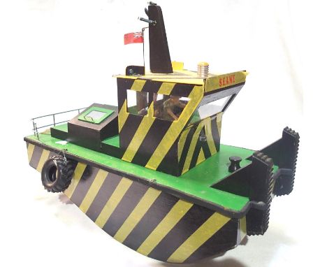 Radio control scratch built tug boat, Seame, fitted with some radio control equipment, working lights, 50 x 22 x 40 cm H, woo