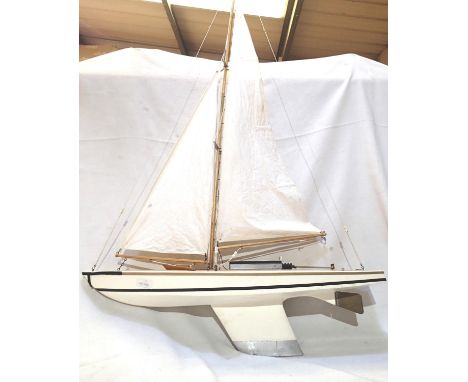 Radio control model yacht, wood construction, L: 70 cm, mast height from deck: 86 cm, some radio control fitted, requires tra