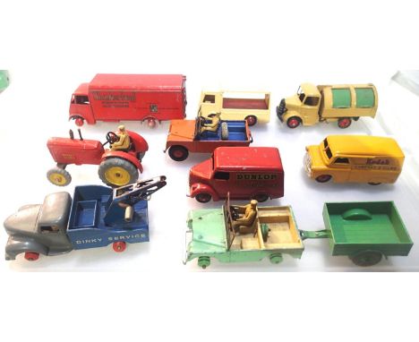 Selection of ten Dinky Toys commercials/tractor etc, mostly fair to good condition, suitable for refurbishment. P&amp;P Group