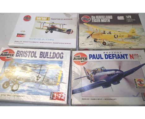 Four Airfix 1/72 scale aircraft kits to include De Havilland Tiger Moth appear as new, wear to boxes. P&amp;P Group 1 (£14+VA