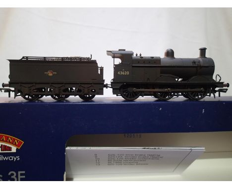 OO scale Bachmann 31-628 DC, class 3F, 43620, Black Late Crest, weathered in near mint condition, storage wear to box, DCC fi