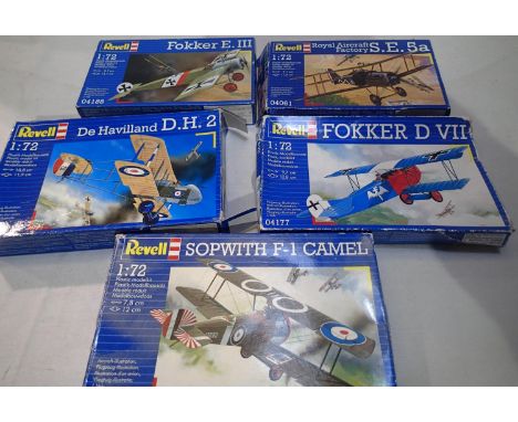 Five Revell 1/72 scale WW1 aircraft kits, unchecked, wear to boxes. P&amp;P Group 1 (£14+VAT for the first lot and £1+VAT for