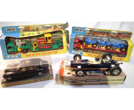 Four die cast vehicles comprising Dinky Toys 152 Rolls Royce, in very good condition, missing mascot and mirrors. Triang Mini