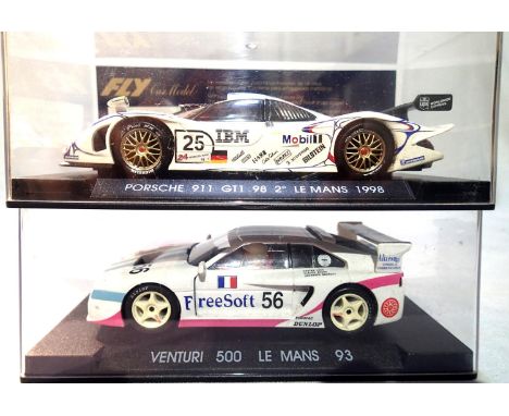 Two Fly Le Mans cars; Porsche 911 1998 and Venturi 500 1993, both in excellent condition, plastic boxes. P&amp;P Group 1 (£14