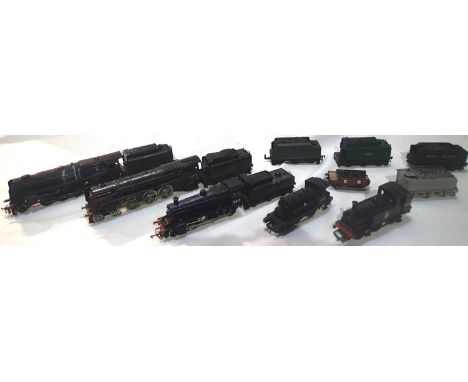 Five OO scale locomotives, all modified, repainted, weathered etc plus four spare tenders including two kit built and a kit b