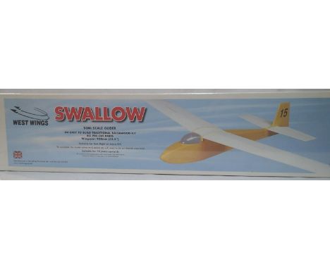 Flying Scale model; West Wings Swallow Glider, wing span L:L 90 cm, Balsa free flight or micro R/C, sealed as new. P&amp;P Gr