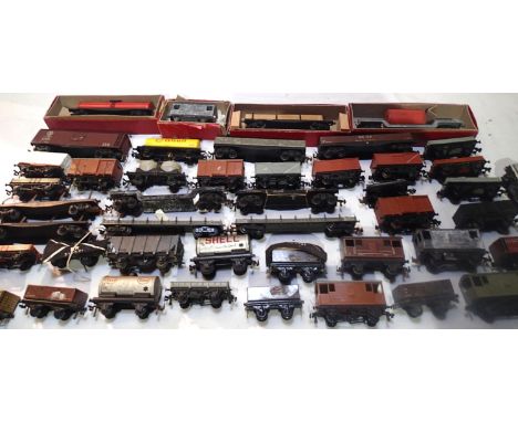 OO scale Trix Twin, selection of approximately forty wagons, plastic and tinplate, mostly fair to good condition, unboxed. P&