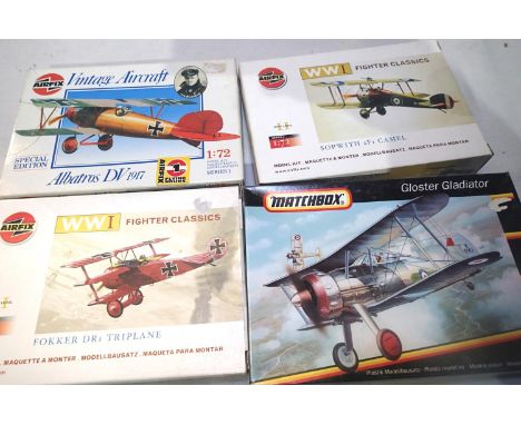 Four 1/72 scale plastic kits, all Bi planes, Airfix and Matchbox appears as new, wear to boxes, unchecked. P&amp;P Group 1 (£