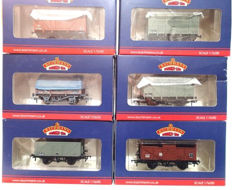 OO scale, Bachmann, 6x assorted wagons, all BR livery, excellent condition, slight storage wear to boxes. P&amp;P Group 1 (£1