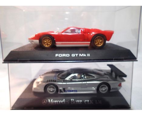 Two Scalextric slot cars to include Ford GT MK11, Mercedes CLK LM, both in very good to excellent condition with plastic boxe