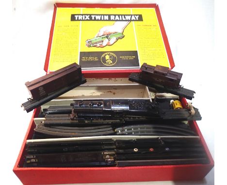 OO scale Trix Twin train set to include American Outline 0.4.0 loco with Bogie slope back tender, boxcar and caboose, selecti