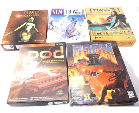 Eidos Ubi-soft and other PC Big Box games, including Doom II ( sealed), Tomb Raider etc. (5). P&amp;P Group 2 (£18+VAT for th
