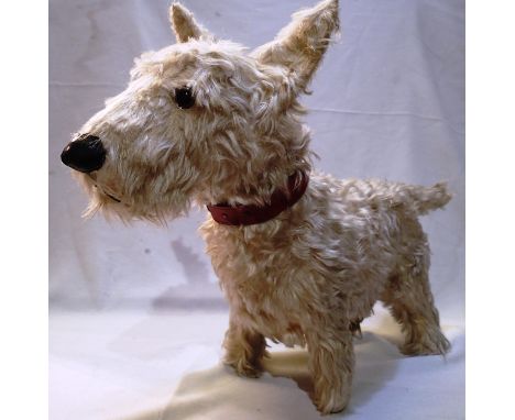 Vintage Highland Terrier, Mohair stuffed with straw glass eyes and collar. P&amp;P Group 1 (£14+VAT for the first lot and £1+