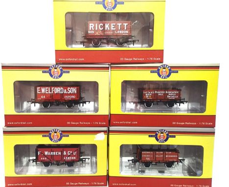 OO scale, Oxford Rail, 5x Private Owner wagons, all different, excellent condition, storage wear to boxes. P&amp;P Group 1 (£