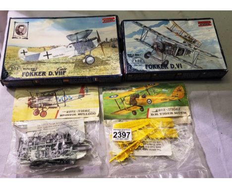 Four 1/72 scale Bi plane kits, Airfix and Roden, unchecked, wear to boxes/headers. P&amp;P Group 1 (£14+VAT for the first lot