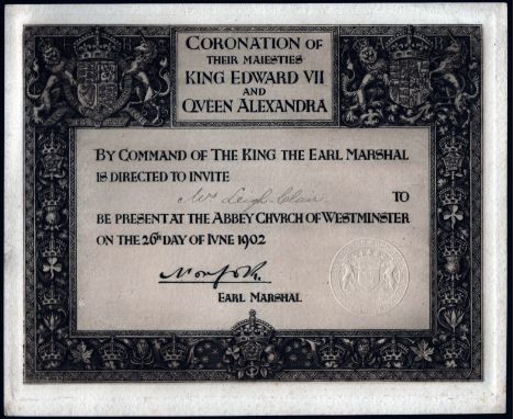1902 TICKET FOR CORONATION OF THEIR MAJESTIES KING EDWARD VII &amp; QUEEN ALEXANDRA
APP.SIZE: 26cm x 21cm
ACCEPTABLE CONDITIO