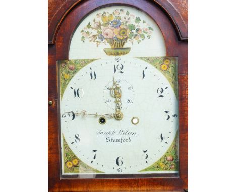 Joseph Wilson of Stamford. A Georgian grandmother long case clock, the break arch dial painted with flowers and fruit, dial b