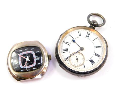 A Victorian gentleman's silver cased pocket watch, open faced, keywind, circular enamel dial bearing Roman numerals, subsidia