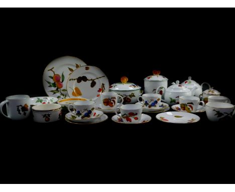 A group of Royal Worcester porcelain decorated in the Evesham pattern, including tea wares, plates and bowls, together with a