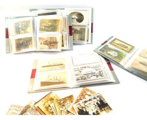 Deltiology: topographical, military, maritime, sporting and portrait interest, in four albums and loose.