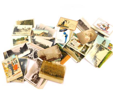 Deltiology. Early 20thC topographical humorous and sentimental postcards and greetings cards, portrait photo cards, etc. (a q