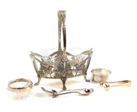 A WMF Regence style cut glass and silver plated basket, embossed with acanthus leaves and griffins, 13cm wide., Edward VII gl