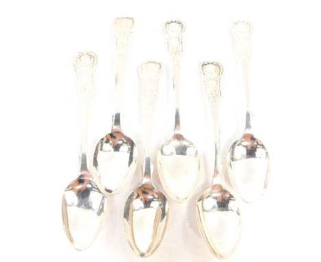 A set of six Victorian Scottish silver Kings pattern teaspoons, monogram engraved, makers initials R G, Edinburgh 1857, 3.81o