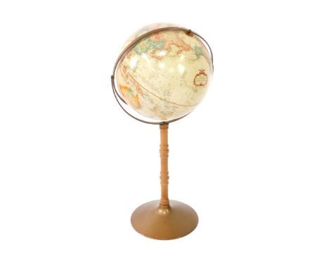 A Replogle World Classic Series 16" diameter globe, on a wooden turned column and gilt metal conical base.