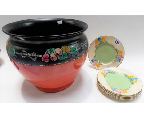 Set of 6 Clarice Cliff Newport Pottery crocus pattern side plates; together with a Shelley jardiniere