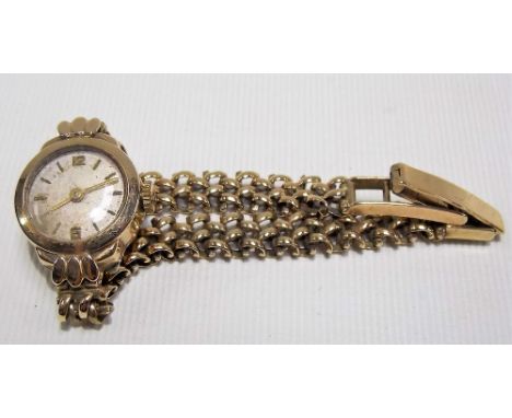9ct gold ladies bracelet manual wind wristwatch, the seventeen dual movement signed Rodania, weight excluding movement 11.5g 