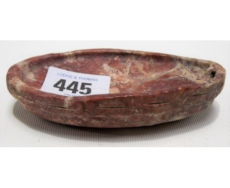 Interesting antique Mayan carved hardstone oval shallow bowl with pouring hole, width 10cm