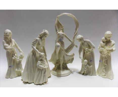Five Royal Worcester porcelain blanc de chine Limited Edition lady figure groups