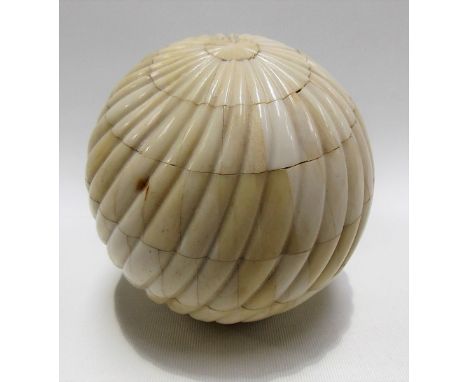 19th Century bone wrythen fluted carpet bowling ball