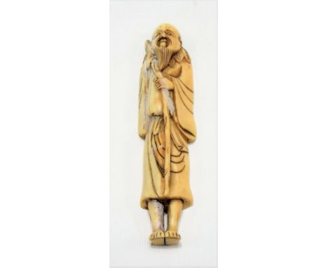 Japanese ivory Meiji period netsuke carved as a sage, height 10.25cm