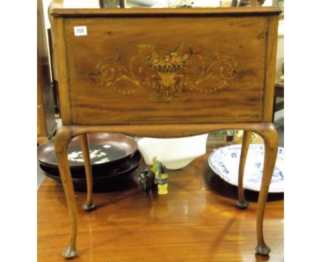 Early 20th Century Sheraton style rectangular inlaid plant stand with later hinged lid, marquetry inlaid with a vase issuing 