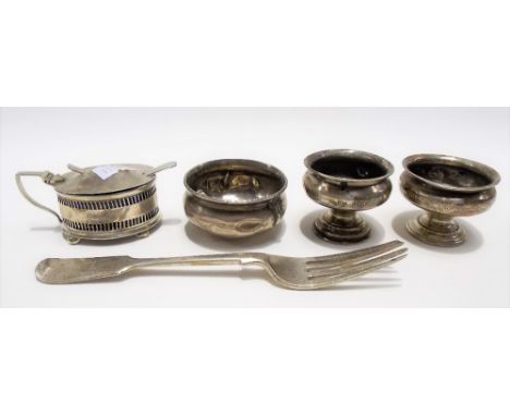 Victoria silver fiddle pattern desert fork, maker HH, London 1878; together with a George III silver ladle bowl inset with a 