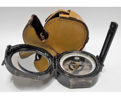Early 20th Century military issue compass by Cooke Troughton &amp; Simms within original fitted leather case