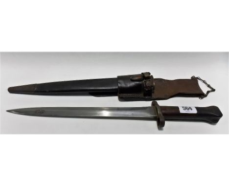 Victorian bayonette by Wilkinson, London with original leather sheaf, the diamond section blade with various stamped marks in