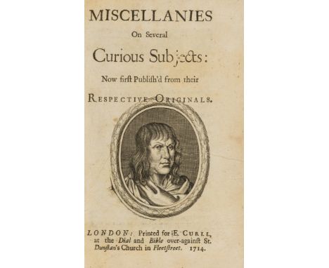 [Rawlinson (Richard, editor)] Miscellanies on Several Curious Subjects..., first edition, title with engraved portrait of Ant