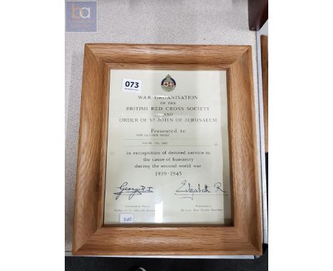 FRAMED CERTIFICATE SIGNED ELIZABETH R 